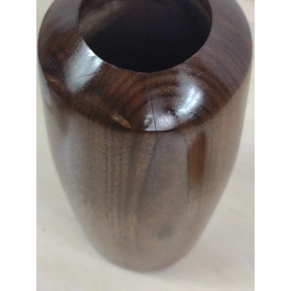 Dark Walnut Wood Urn For Cremation Natural Turned Wood NC Info Paper 9.5